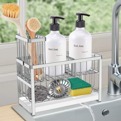 Allecto - Caddy for Sink Organizer - Keuken Sink Organizer - 2 Laags - Zilver - Vaatwas Caddy - Keukenaccessoires Organizer - Geschikt voor Keuken ...