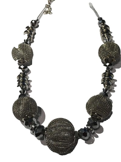 Petra's Sieradenwereld - Ketting zilverkleurig met antraciete ballen (10252406)