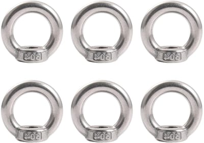 M8 ringmoeren set van 6, roestvrij staal, oogmoeren voor bevestigen van hangdecoraties, bloempotten en schommels
