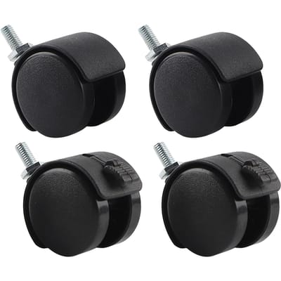 Lot de 4 roulettes pivotantes de rechange pour chaise de bureau, en nylon et plastique, avec frein, noires blanc