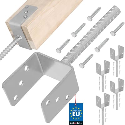 KOTARBAU® 4 st Paalhouder Beton, Verzinkt Staal, 101 mm, Zilver, Paaldrager in Beton Storten, Betonanker voor Houten Palen, Paalhouder Schutting Beton