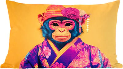 Sierkussens - Kussentjes Woonkamer - 60x40 cm - Aap - Kimono - Bloemen - Hoofdtooi