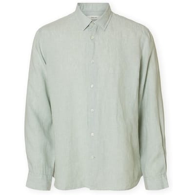 Overhemd Lange Mouw Selected Noos Regkylian-Linen Shirt - Aqua Gray/White