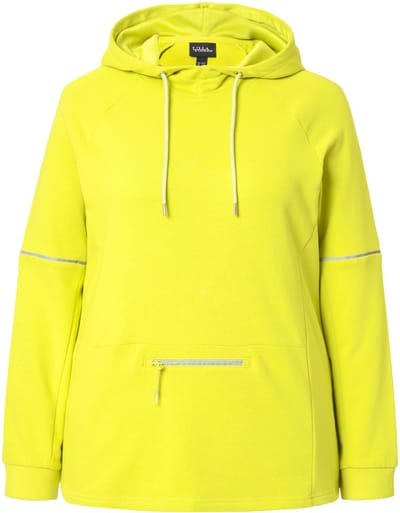 Ulla Popken - Dames - Hoodie reflecterende biezen capuchon ritszak lange mouwen - Groene appel - Maat 46+