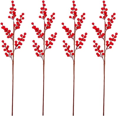 4 Stuks Kunstmatige Rode Bessen Takken voor Kerstdecoratie - 25 Inch Nep Bessen voor Feestdagen en DIY Ambachten