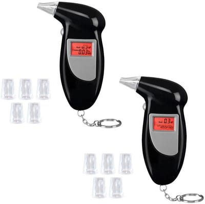GELLDG 2 stuks ademtestapparaten - Professionele ademtest - Bloedalcoholmeter - Uitgerust met 10 ademmondstukken - Digitaal LCD-display - Geschikt voor thuis en feestjes
