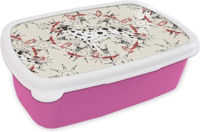 Broodtrommel Roze - Lunchbox - Brooddoos - Abstract - Hond - Patronen - Dalmatiër - 18x12x6 cm - Kinderen - Meisje