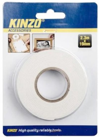 Dubbelzijdig plakband 2,3 mtr 19 mm. Tape plakt aan 2 kanten.