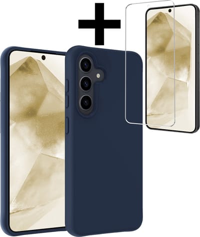 Hoesje - Met Screenprotector - Geschikt voor Samsung Galaxy A55 - Sterk & Shockproof - Back Cover - Siliconen Case - Telefoon Hoes - Telefoonhoesjes - Donkerblauw