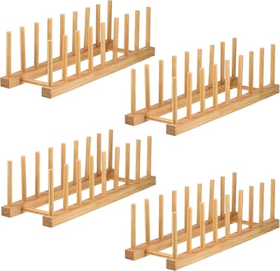 Bamboe Afdruiprek Set voor Keukens - 4 Delige Organizer voor Borden, Pannen en Dekselhouders - 33x12x10,5 cm