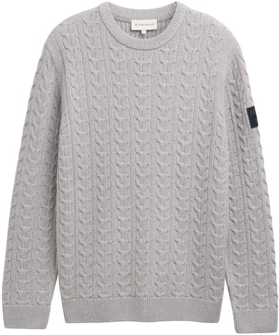 Tom Tailor - Gebreide trui met kabelpatroon - Maat XL - grey offwhite plated