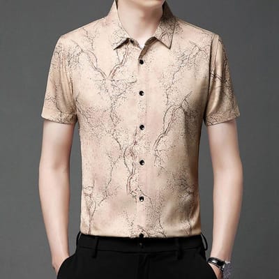 Dun Shirt met Korte Mouwen voor Mannen Middelbare Leeftijd Casual Korte Mouwen Trend Knap Koreaans Papa Pak Bedrukt Shirt voor Mannen 185 white