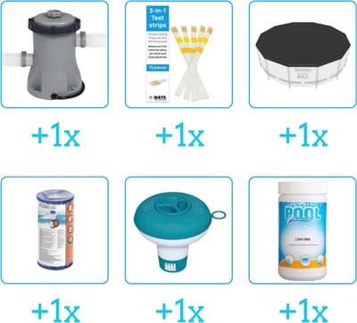 Accessoires voor Bestway Fast Set Opblaasbaar zwembad - 366x76 cm - Rond - Bestway - 57273 - Pomp - Testrips - Afdekzeil - Filter - Chloordrijver - Chloor