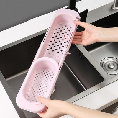 Afvoerrek Intrekbaar Hol Afvoer Hangstang Ontwerp Plastic Spons Houder voor Keukenafvoer Blauw roze
