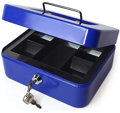 iGadgitz Home U7172 kleine geldkist met sleutels en muntbak, kleine geldblik, geldblik - blauw -8" (20cm)