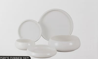 Mevaz Chubby 25-delige Dinnerset – Serviesset voor 6 personen – Borden, Soepborden, Kommen, Dessertborden & Saladeschaal – Wit Servies – Vaatwasser- & Magnetronbestendig