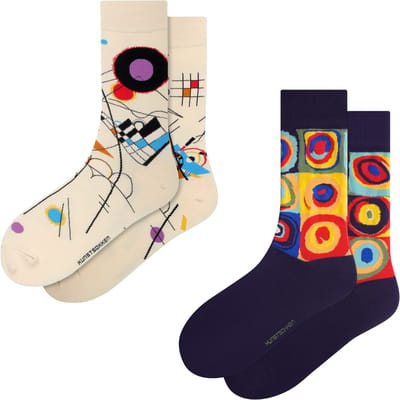 Kunst sokken - Wassily Kandinsky 2-Pack - Sokken Dames 36 40 - Biologisch Katoenen Sokken - funny socks happy - Vrolijke Sokken - Grappige Sokken - Sokken Cadeau