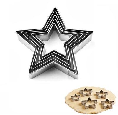Set van 5 Stervormige Koekjesuitsteekvormen voor Kerstbakken, Ideaal voor Taarten, Koekjes en Gebak, Mini RVS Sterren en Hexagons voor Kinderen