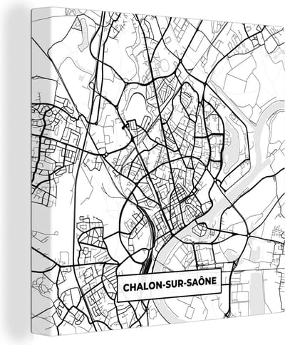 Canvas Schilderij Plattegrond - Chalon-sur-Saône - Kaart - Frankrijk - Stadskaart - Zwart wit - 20x20 cm - Wanddecoratie