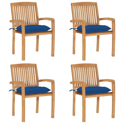vidaXL - Tuinstoelen - stapelbaar - 4 - st - met - kussens - massief - teakhout