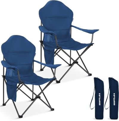 TRVLMORE Campingstoelen XXL - Opvouwbaar - 2-Pack - 160KG Draagvermogen - Incl. Draagtas - Klapstoel - Visstoel - Kampeerstoel - Vouwstoel - Blauw