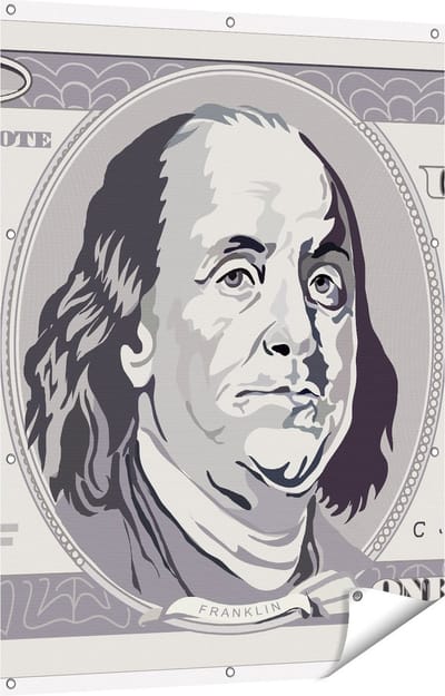 Gards Tuinposter Geld Dollar Biljet - Briefje van 100 Dollar - 90x120 cm - Tuindoek - Tuindecoratie - Wanddecoratie buiten - Tuinschilderij