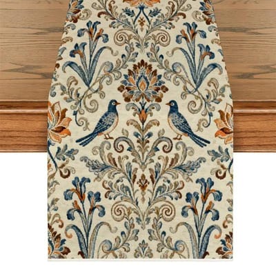 VIKAMA Retro Linnen Tafelkleed Morris Plant Print Klassieke Kunststijl Afternoon Tea Studio Tafeldecoratie 33x230cm gray