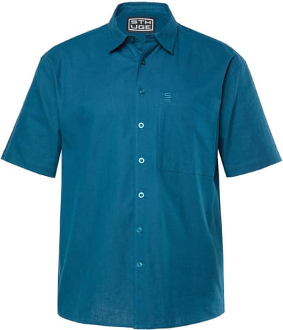 STHUGE - Heren - overhemd van een linnenmix korte mouwen Boxy Fit kentkraag - Inktblauw - Maat 7XL