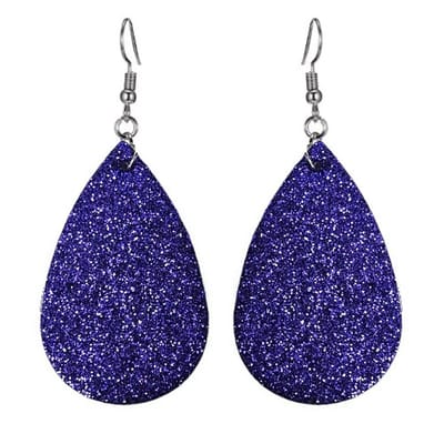 Fako Bijoux® - Oorbellen - Druppel - Glitter - Kunstleer - Donkerblauw