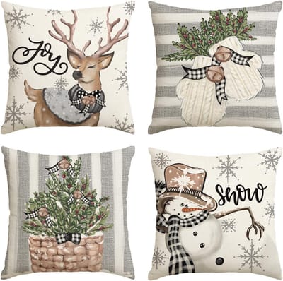 Kerstman Sneeuwman Rendier Handschoenen Eucalyptus Kussenhoezen 18 x 18 Inch voor Winter Decoratie