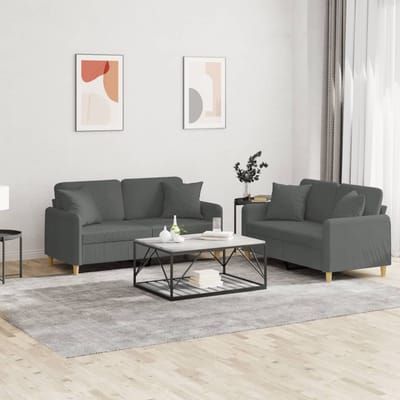 vidaXL - 2-delige - Loungeset - met - kussens - stof - donkergrijs