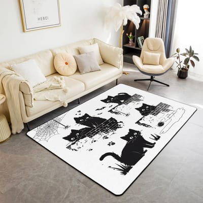 Zwarte Kat Tapijt Kawaii Kat Vloerkleed Voor Slaapkamer Woonkamer Badkamer Decor Entree Deurmat Cartoon Huisdier Katten Print Vloermat 100x150cm