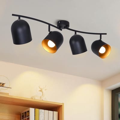 Glitzerlife - Plafondspot Plafondlamp - vintage industrieel - opbouwspots - draaibaar 350° kantelbaar - 4xE14 fitting - metaal - zwart goud - Ø79cm