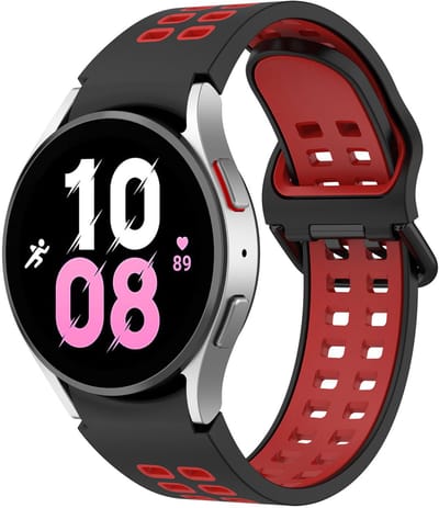 Stravo Naadloze Hoekverbinding en Bicolor Ontwerp - Zwart/rood - Vervangende Siliconen Horlogebandje 20mm voor Samsung Galaxy Watch 7 (40mm & 44mm), Galaxy Watch 6 (Classic), Galaxy Watch 5 (Pro), Galaxy Watch 4 (Classic) - Sarmt Watch Bandje