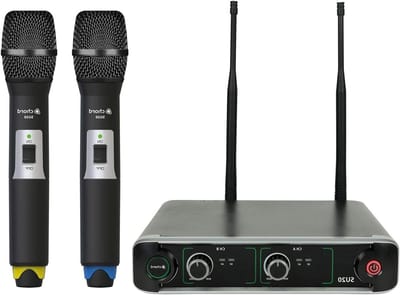 Draadloze Microfoon Set - Dubbele Microfoons - Optredens Presentaties - Twee Kanalen UHF - 1U Rack Mount - Blauw Geel