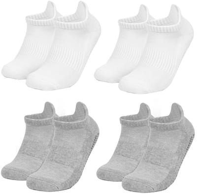 4 paar antislip yogasokken - badstof katoenen sokken - verdikte zweetabsorberende en anti-geur sokken - met antislipfunctie - geschikt voor Pilates, ballet, ballet, op blote voeten, ziekenhuis antislipsokken - unisex (M, 39-42)