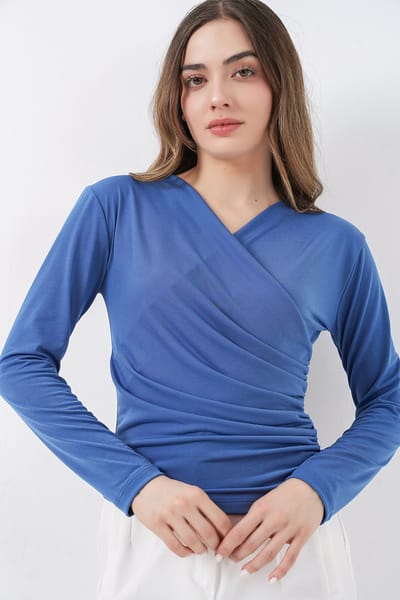 Dubbelzijdige blouse met lange mouwen en plooidetail