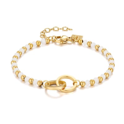 Twice As Nice Armband in goudkleurig edelstaal, 2 circkels, witte kristallen 16cm+3cm