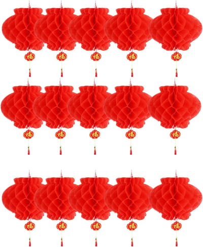 Thijox - 15 Stuks Rode Papieren Lantaarns, Hangende Decoratie voor Feesten, Bruiloften, Nieuwjaar en Verjaardagen, Rood, Gelukssymbool voor Thuis en K