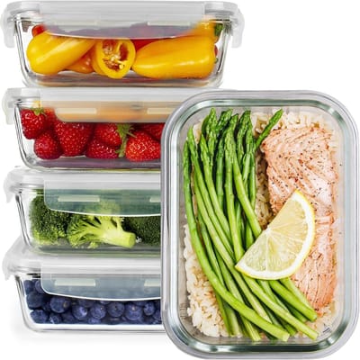 Famanu - Glazen maaltijdvoorbereidingscontainers – [5 pack] gezonde maaltijdvoorbereidingsdozen met luchtdichte deksels – luchtdicht glas, bpa-vrij en lekbestendig