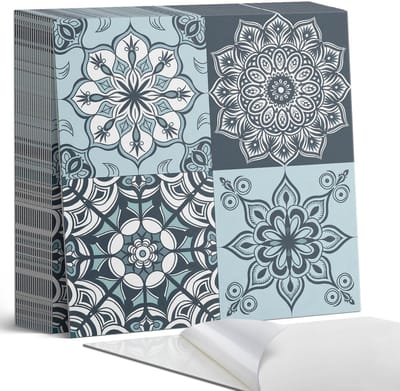 Coloray Plaktegels - Mandalapatronen in een raster Zelfklevende Tegels - 20 cm x 20 cm - Turkoois Plaktegels - 20 stuks - Vierkant PVC Tegels - Plaktegels Badkamer - Plaktegels Vloer - Vinyl Tegels - Wandtegel Zelfklevend