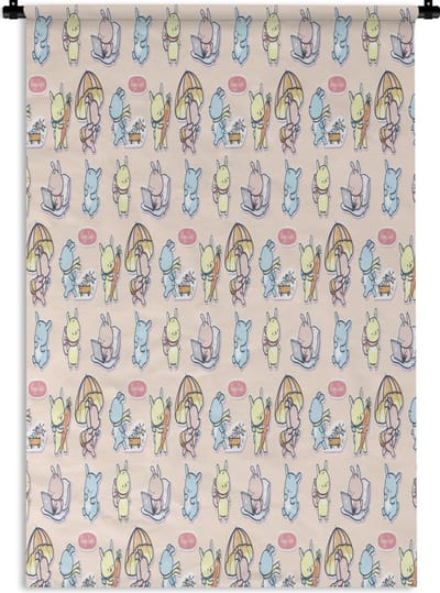 Wandkleed - Wanddoek - Patronen - Konijn - Cartoon - Pastel - Kinderen - 120x180 cm - Wandtapijt