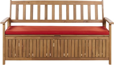 SOVANA - Tuinbank met opbergruimte - Lichthout/Rood - Acaciahout
