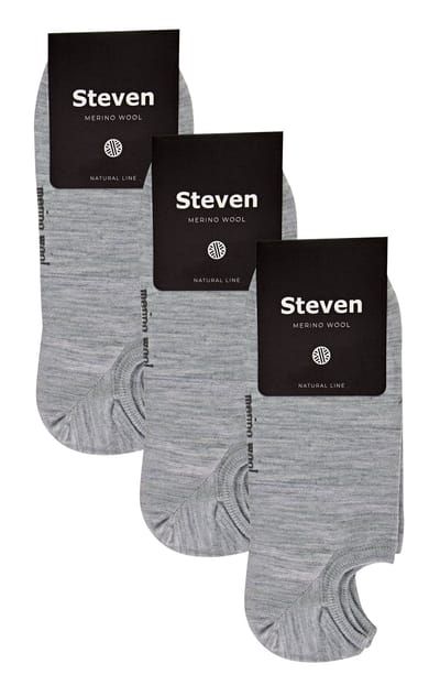 Steven - 3 Paar Heren Merino Wol Onzichtbare Sokken | Ademende Lichte Sokken - Lichtgrijs