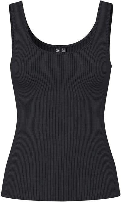PIECES Dames Tanktop Rib PCKITTE Ronde Hals Effen Zwart - Maat XS