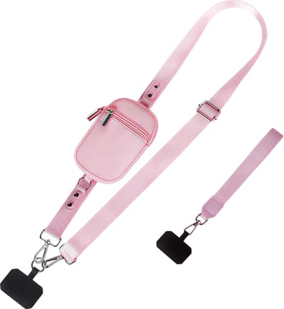 Nylon Telefoonriem – Roze – Afneembare Verstelbare Lanyard met Clip voor Telefoon en Portemonnee, Polsriem en Crossbody Tas voor Veilig Handsfree Gebruik