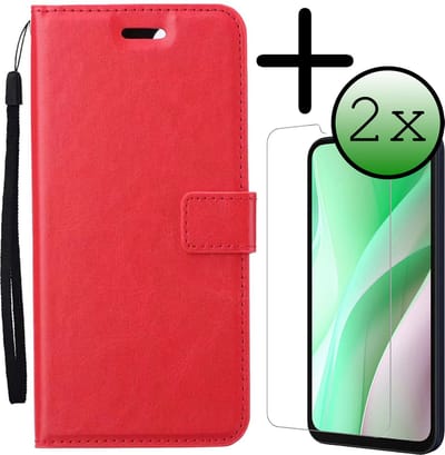 Hoesje Met 2x Screenprotector - Geschikt voor Samsung Galaxy A15 - Luxe Pasjeshouder - Bookcase Portemonee - Flip Case - Kunstleer Book Case - Flipcase Hoes - Book Cover - Walletcase - Portemonneehoes - Rood