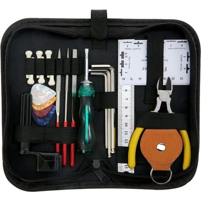 23PCS Gitaarreparatieset Gitaaronderhoudsgereedschap Gitaarconfiguratieset met plectrums Snarenliniaal veelkleurig