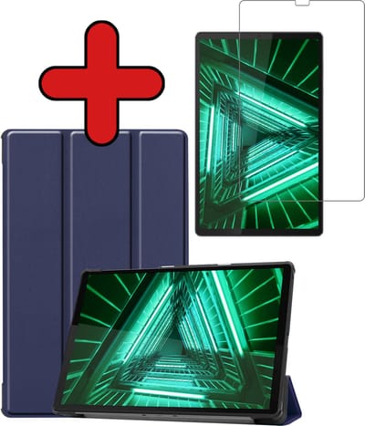Hoesje - Geschikt voor Lenovo Tab M10 FHD Plus (2e / 2nd Generatie) - Met Screenprotector - Hardcover Book Case - Trifold Bookcase Hoes - Hard Cover - Tablethoes - Donkerblauw