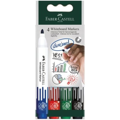Faber-Castell whiteboardmarkers - set 4 stuks - zwart,groen,rood,blauw - FC-253942
